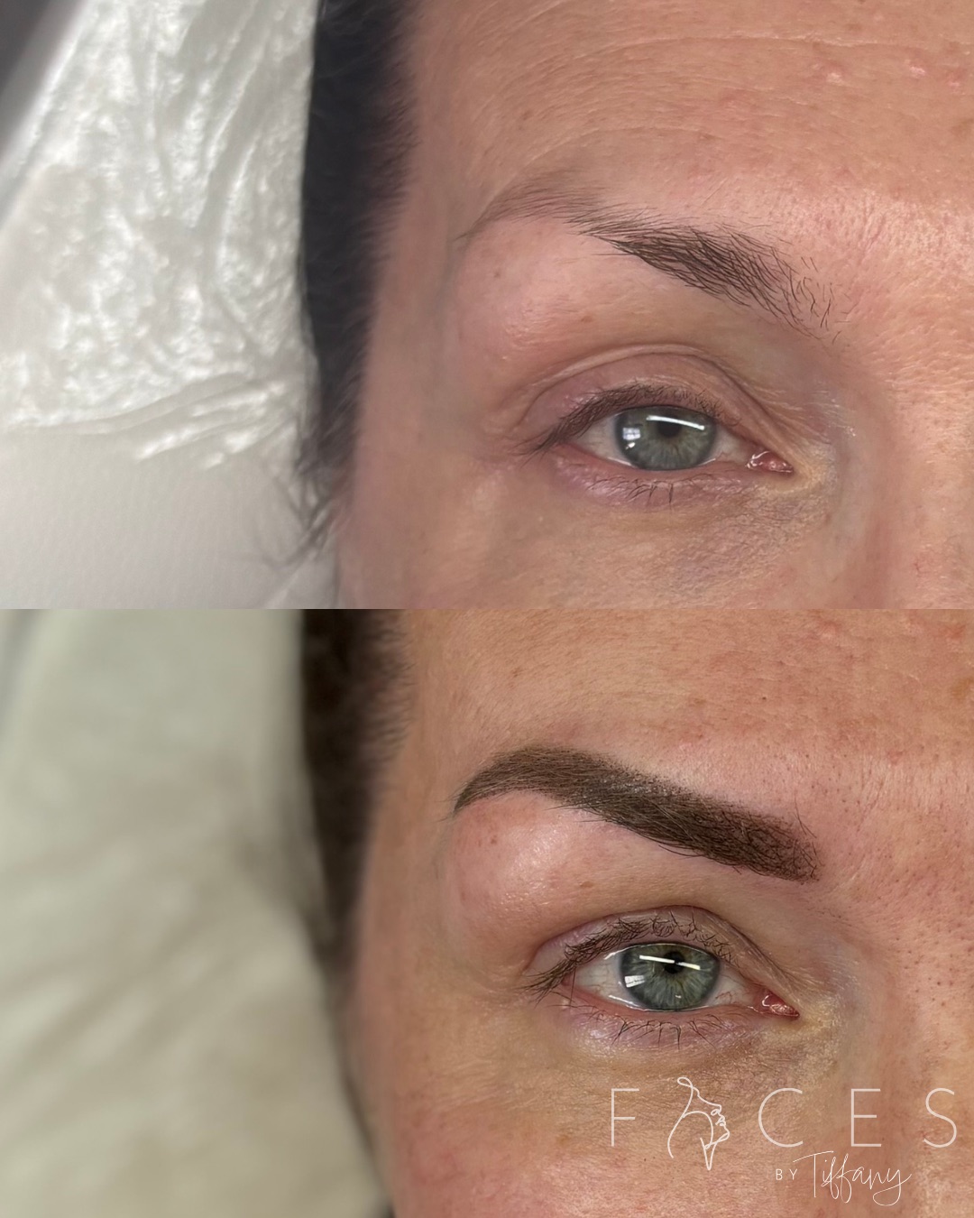Before and after side profile ombré brow treatment