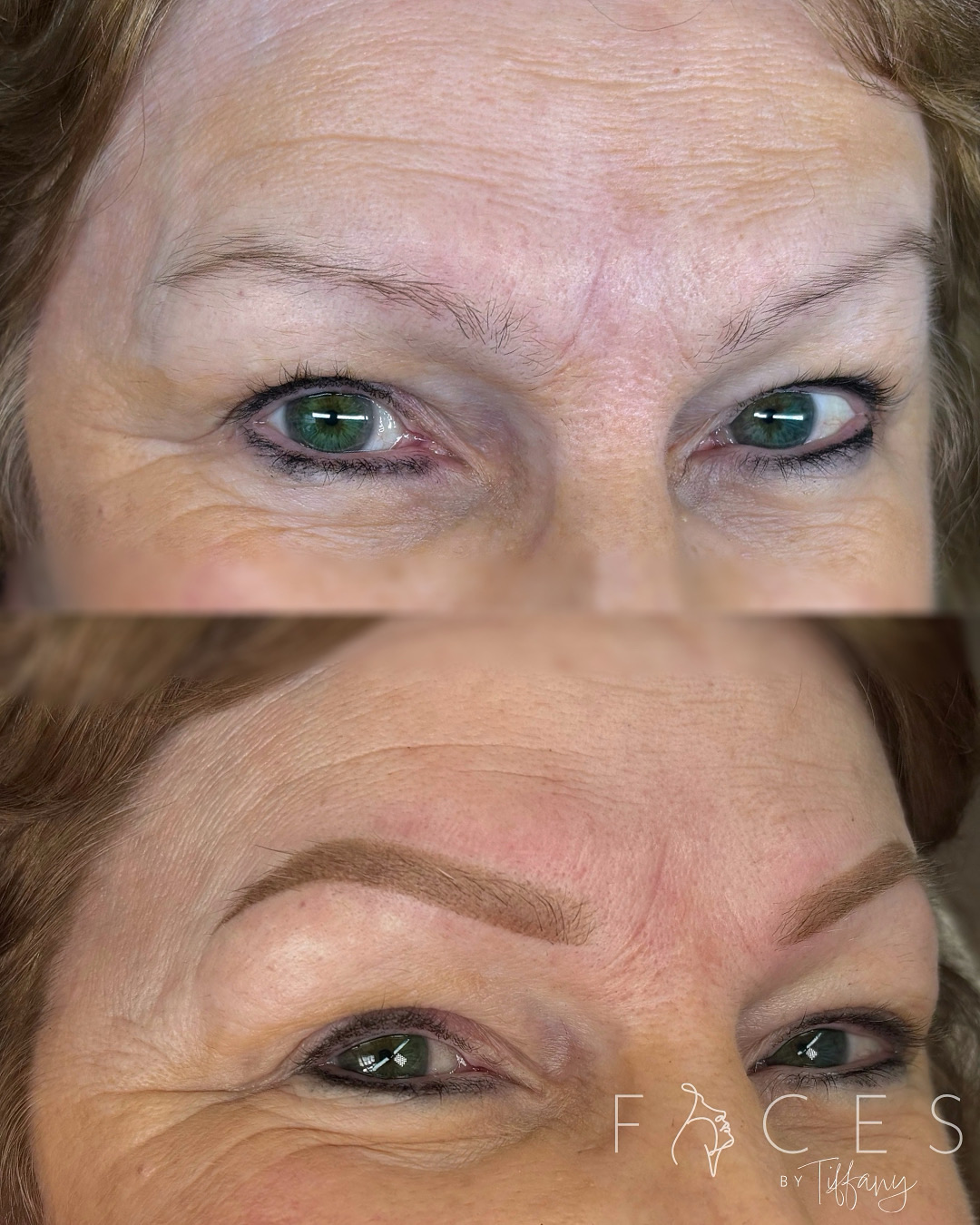 Before and after eyebrow permanent makeup on mature client, Exeter clinic